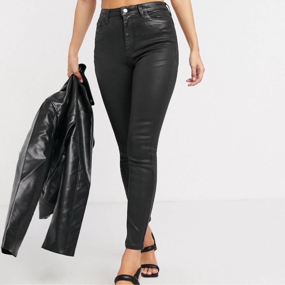 ASOS Denim High Waist Coated Leather Look Skinny Leg Jeans, Size 26 NWT